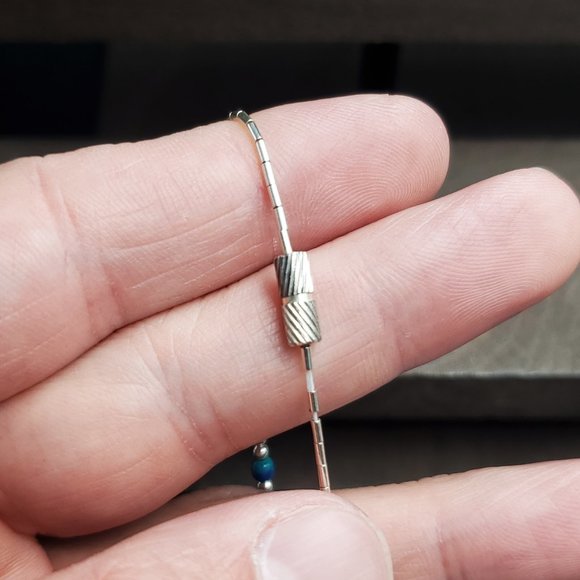 7 Inch Sterling Silver Green Blue Swirling Stones Bracelet Vintage - Picture 4 of 6